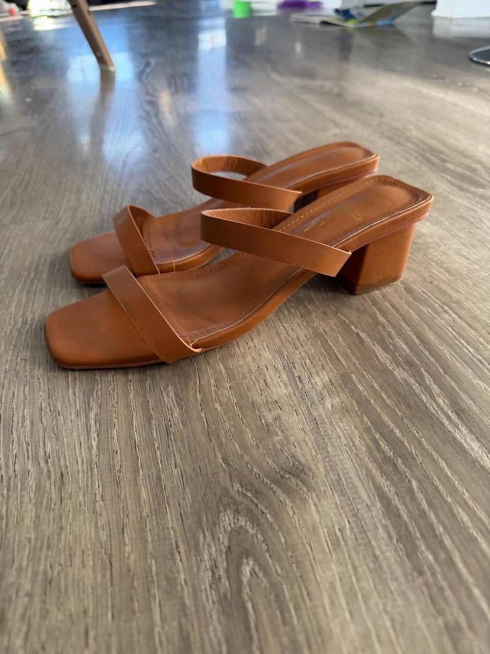 Lulu's Cognac Double-Strap Block Heel Sandals